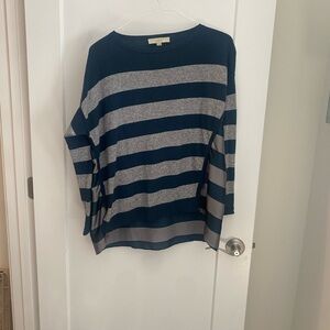 LOFT Greenish Blue and Gray Striped Sweater